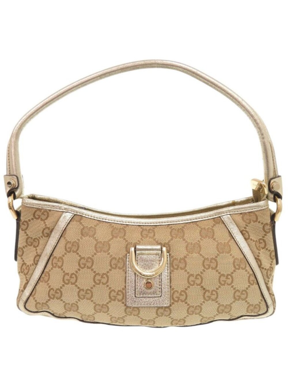 Gucci Abbey GG Canvas Leather Beige Gold Shoulder Bag
